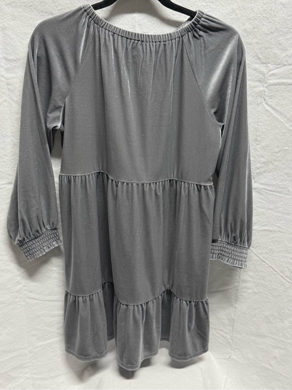 Girls' Smocked-Cuff Gray Tiered Dress